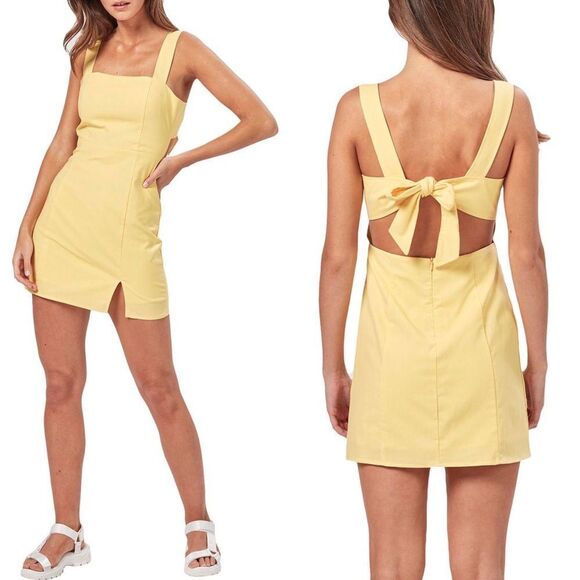NWT Charlie Holiday Iva Yellow Sleeveless Tie-Back Mini Dress Citrus Yellow XS - Picture 3 of 5